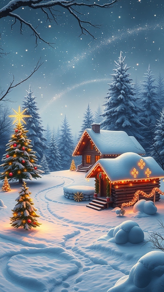 Aesthetic Christmas wallpapers showcasing winter scenes, decorated trees, and festive lights.